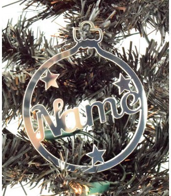 Laser Cut Personalised Mirrored Acrylic Bauble - Name with Stars - 100mm Size